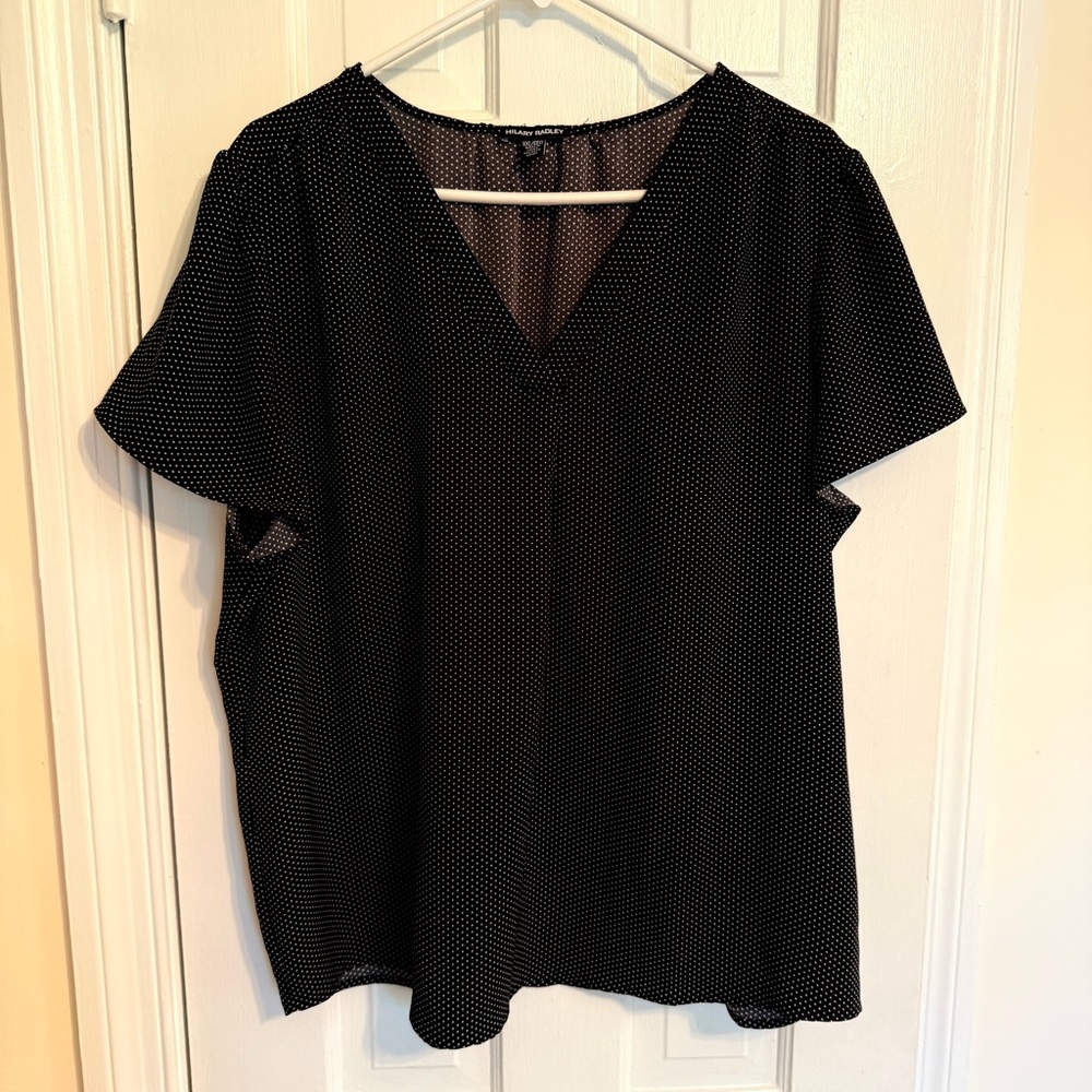 Black Polka Dot V-Neck Women's Top
